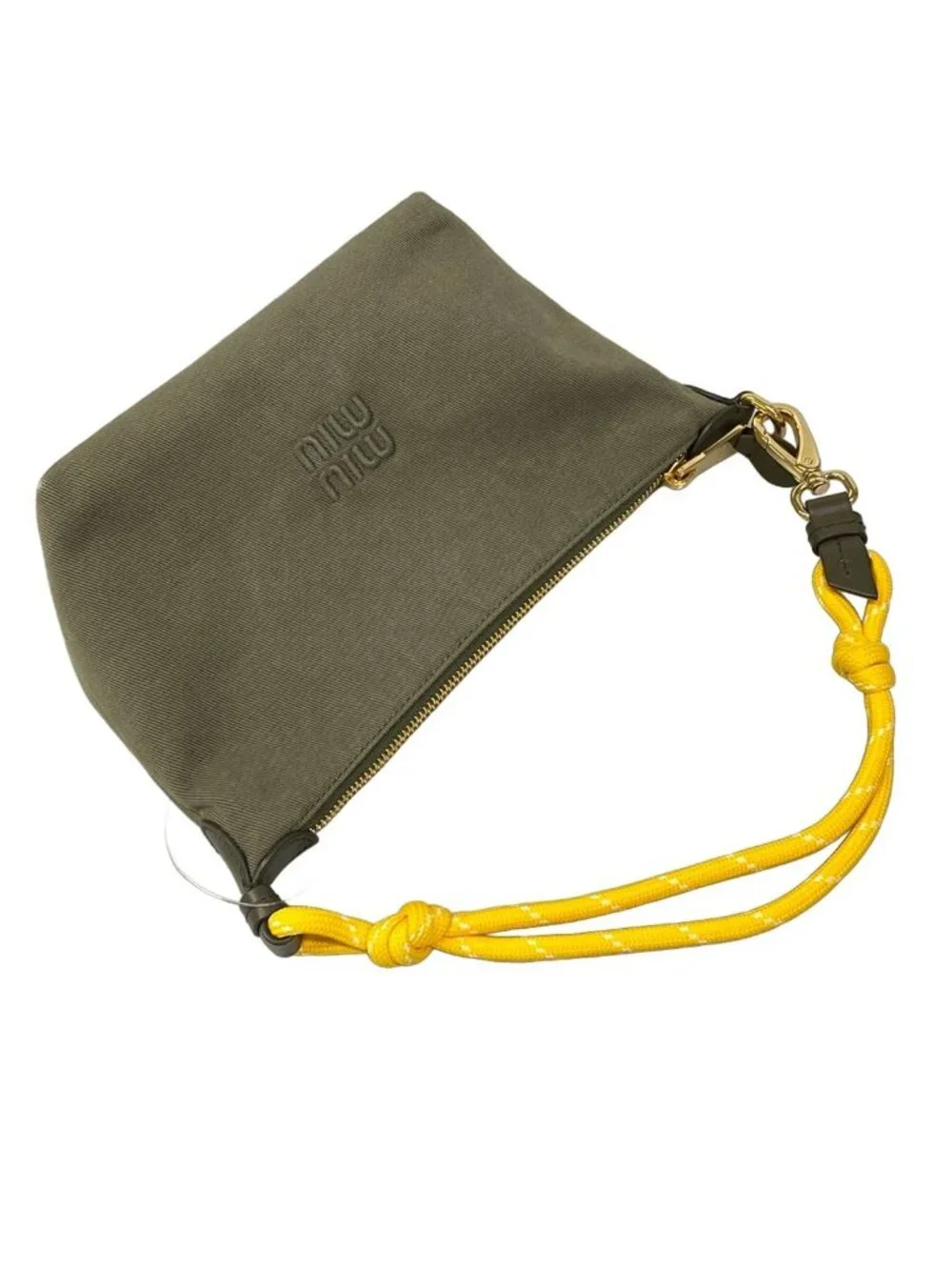 Miu Miu Handbag Spirit Gabardine Pouch Khaki Cotton